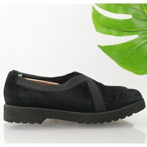 Clarks Womens Bellevue Cedar Loafer Size 9 Black Suede Slip On Shoe Lug Sole